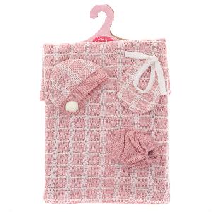 91026-4 Комплект одежды для кукол 26 см, розовое одеяло, шапка, слюнявчик, трусики