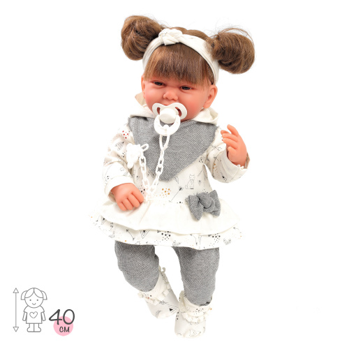 3390G Кукла малышка Ребека в сером, 40 см, мягконабивная